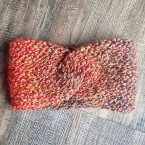 Chunky Knit Handmade Twist Headband Red/Brown Ombre